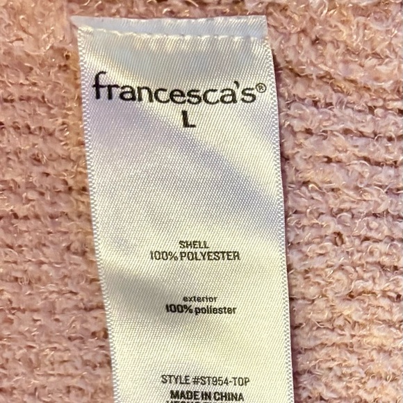 Francesca's Collections Blush V-Neck Sweater with Red and White Bow Pattern - Picture 9 of 9